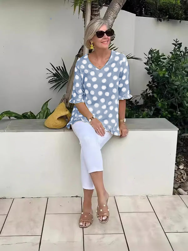 Evelyn - Polka Dot Ruffle Blouse